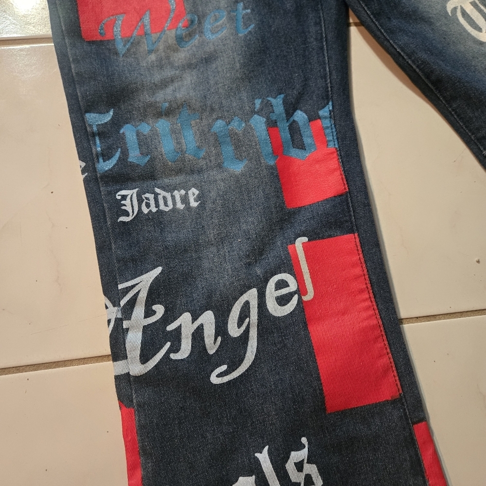 Charlie CHARLIE Charlotte Graphic Print Denim Jeans Large NEW - Picture 7 of 14